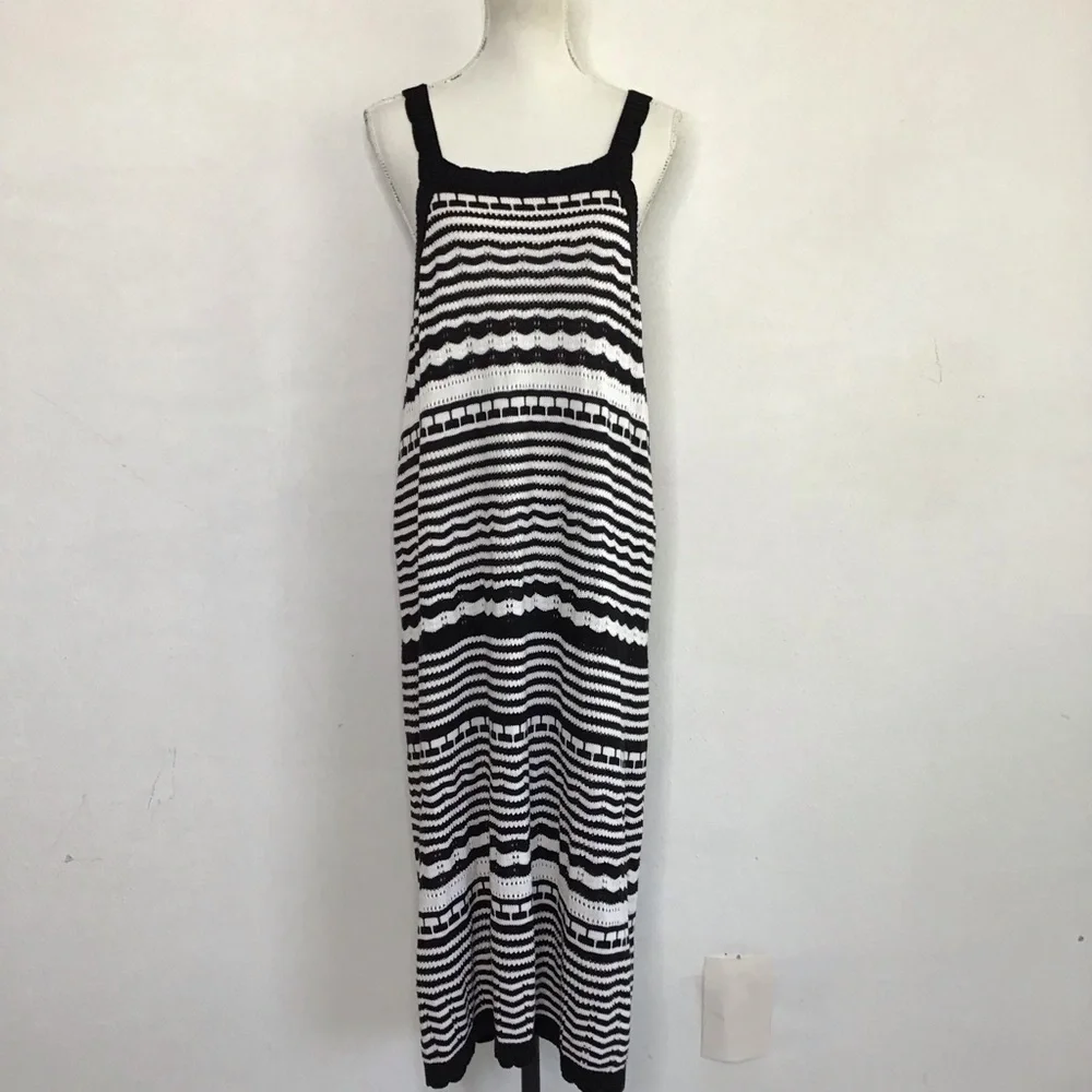 Joie Women Elegant Black White Monochrome Striped Knit Crochet Maxi Dress XL - Picture 1 of 11